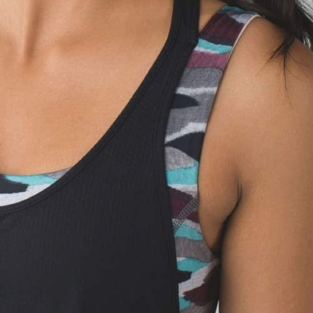 Lululemon All Sport Support Tank Top Sports Bra Black / Mini Coast Camo Size: 0 - Picture 3 of 9